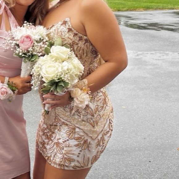Elegant Pink and Gold Embellished Dress - Picture 1 of 5